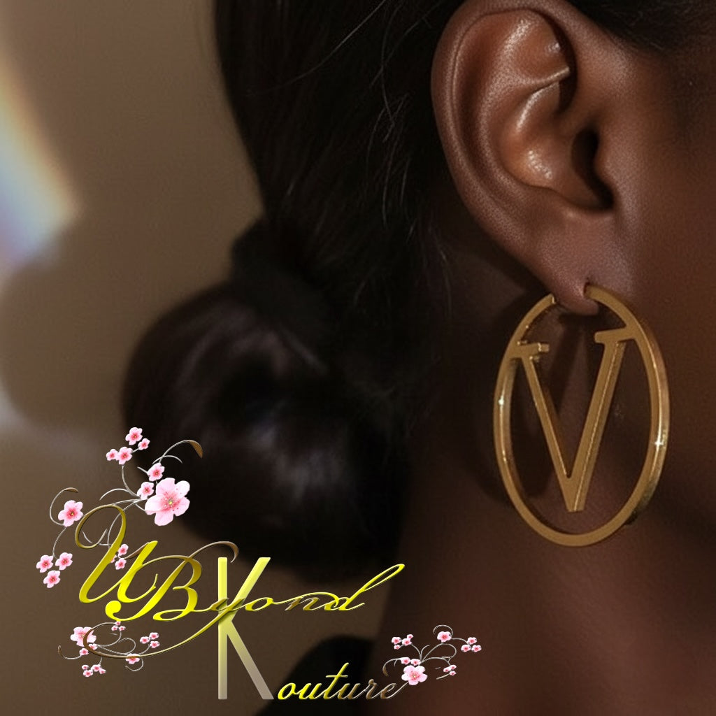 V Letter Hoop Earrings
