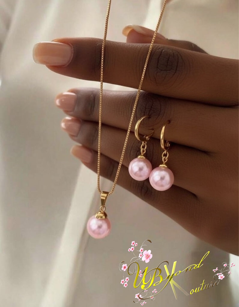 Truly Yours Pink Pearl Pendant Necklace & Earrings Set