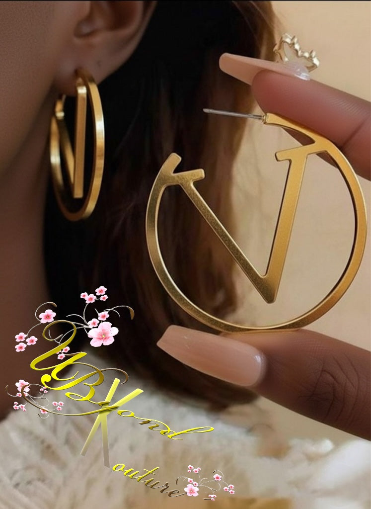 V Letter Hoop Earrings