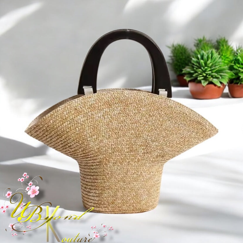 Woven Straw Bucket Hat Beach Tote Bag