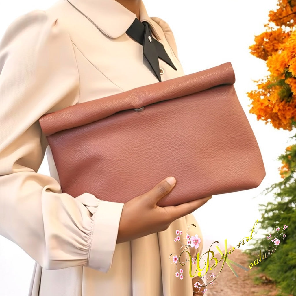 Rolled Down Pu Leather Clutch Bag