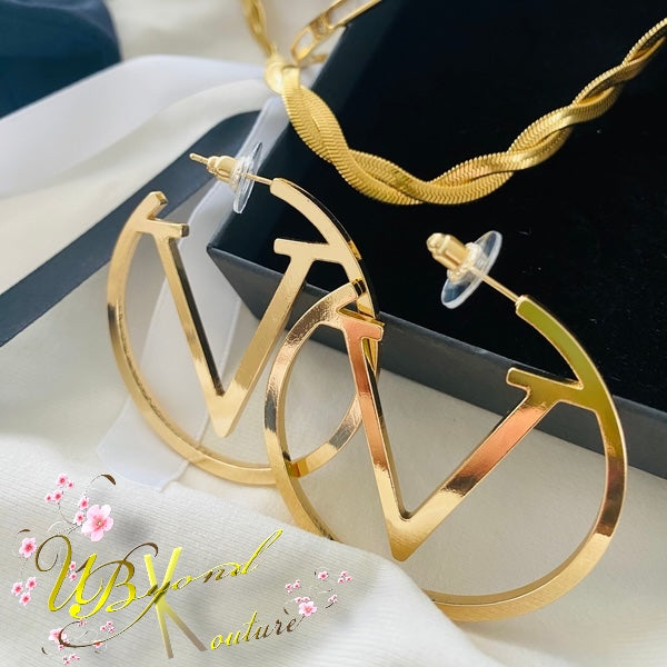 V Letter Hoop Earrings