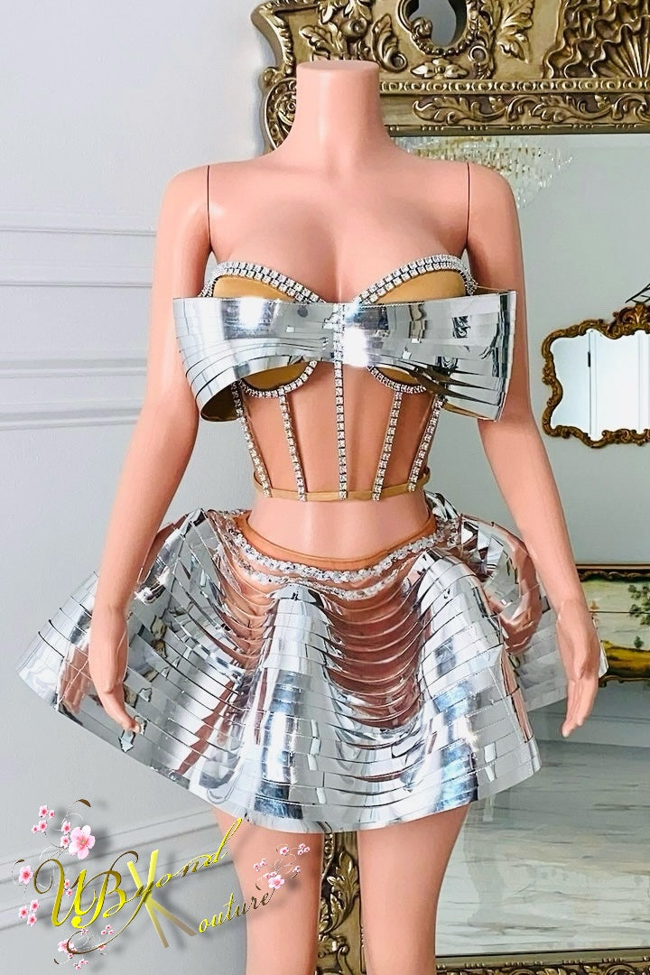 Mirror Me Chrome Corset Skirt Set