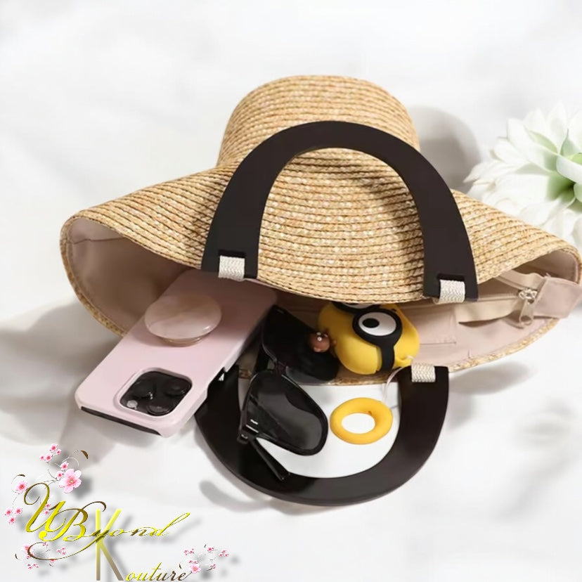 Woven Straw Bucket Hat Beach Tote Bag