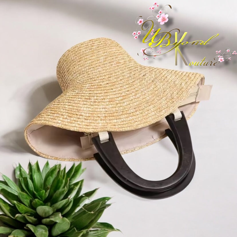 Woven Straw Bucket Hat Beach Tote Bag
