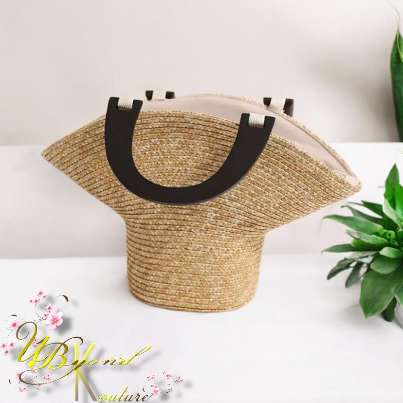 Woven Straw Bucket Hat Beach Tote Bag