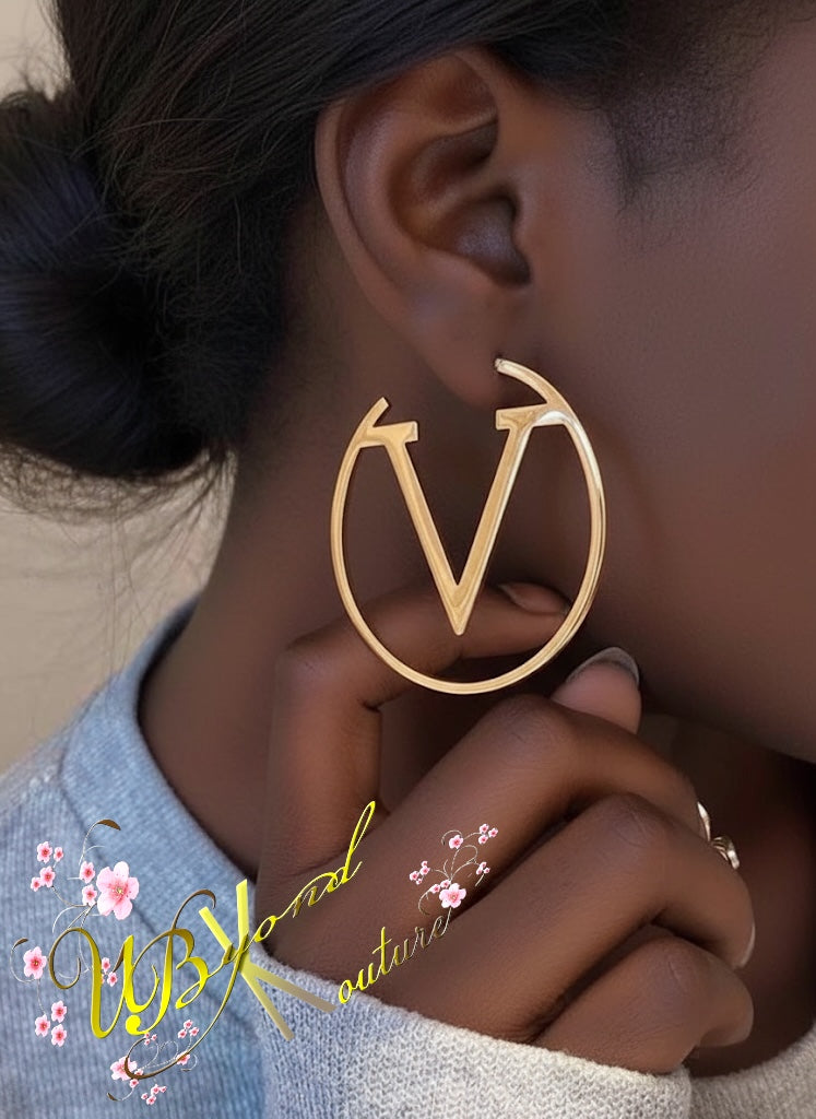 V Letter Hoop Earrings