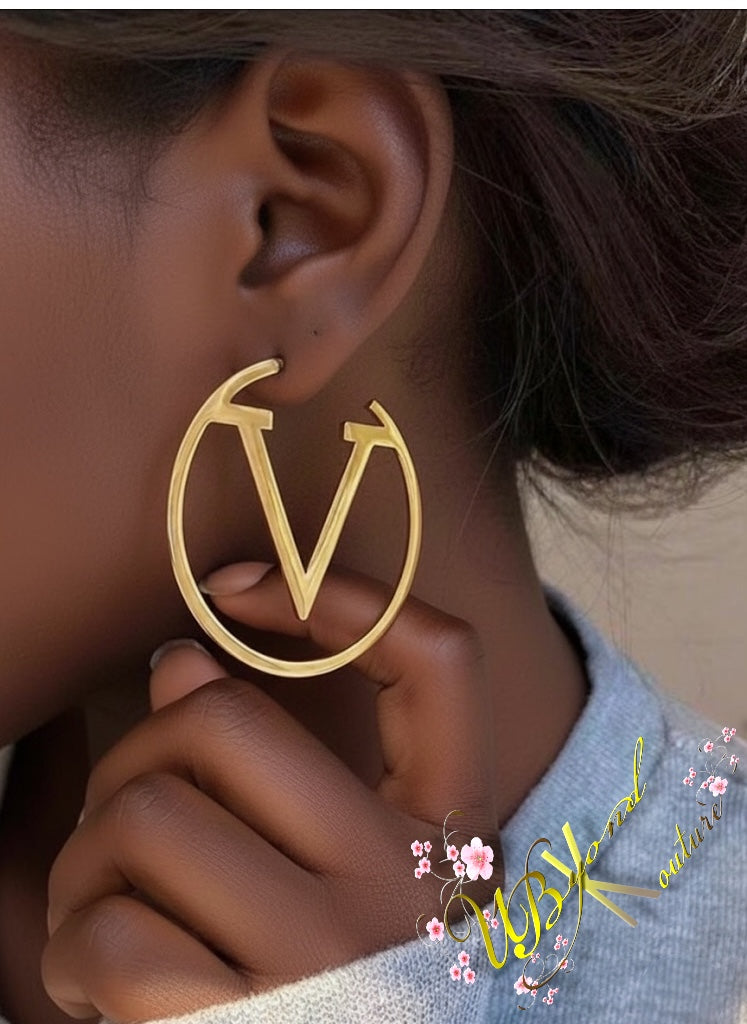 V Letter Hoop Earrings