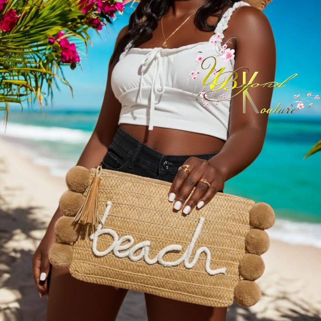 Boho Pom Pom Envelope Beach Bag