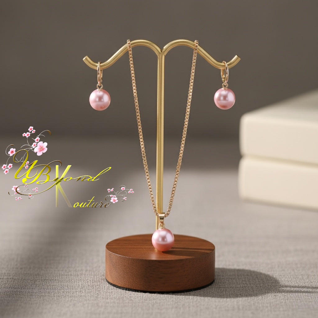 Truly Yours Pink Pearl Pendant Necklace & Earrings Set