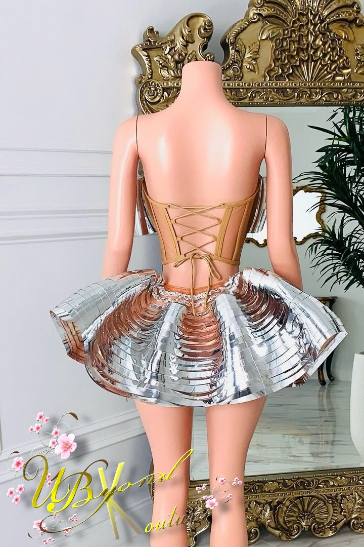 Mirror Me Chrome Corset Skirt Set
