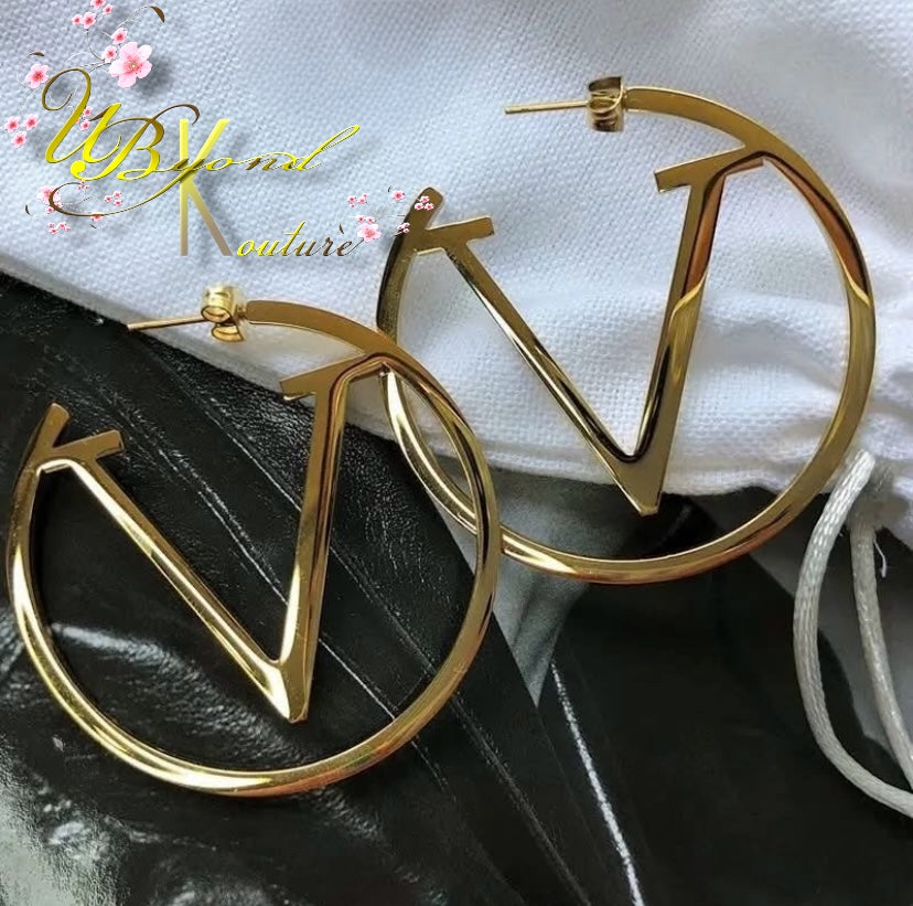V Letter Hoop Earrings