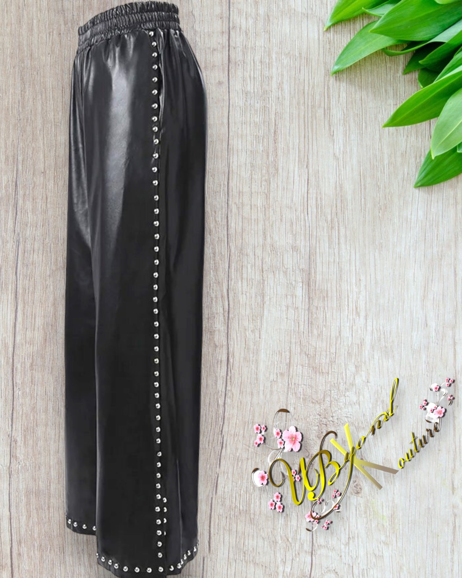 Chantelle Studded Decor Black PU Leather Pants
