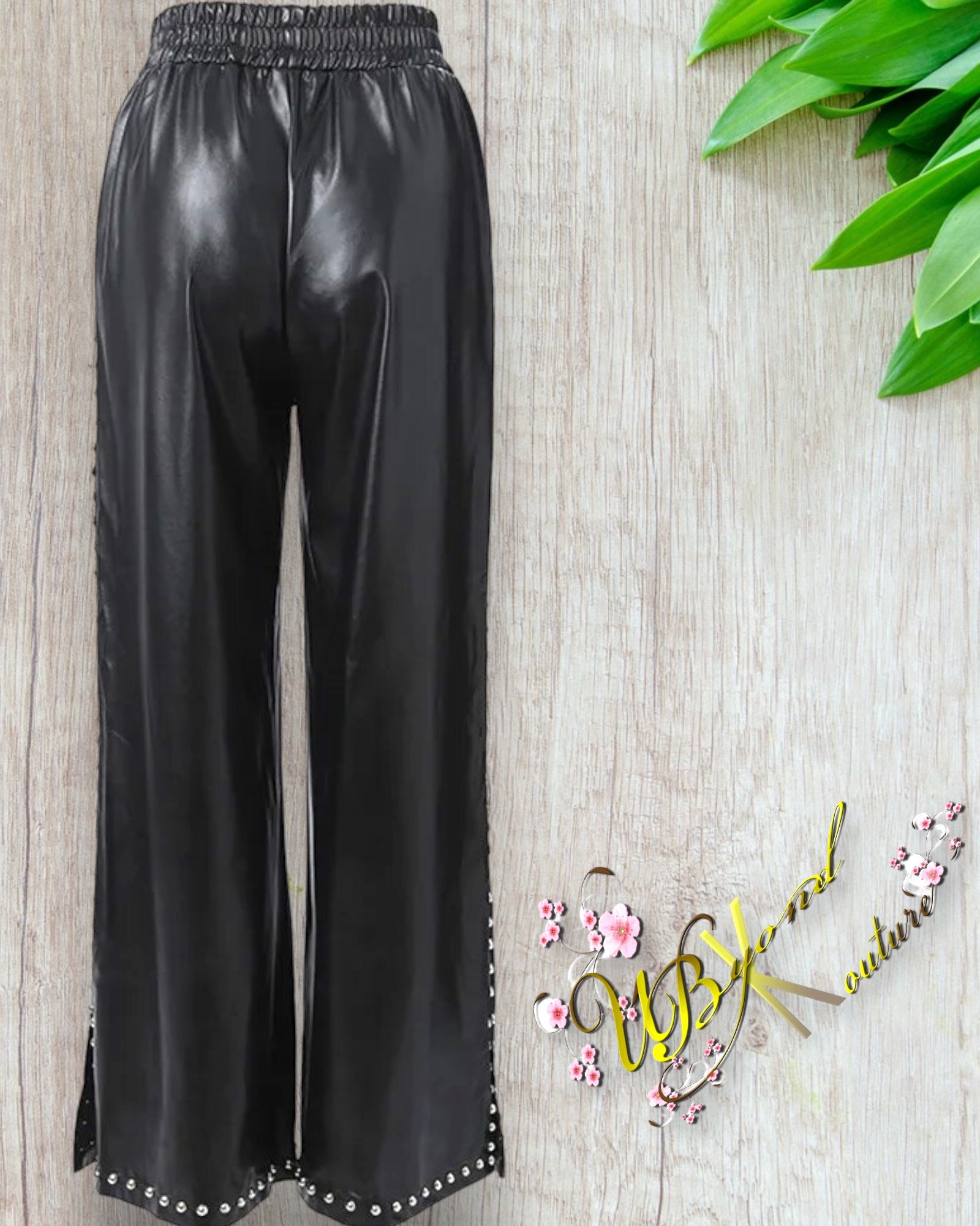 Chantelle Studded Decor Black PU Leather Pants
