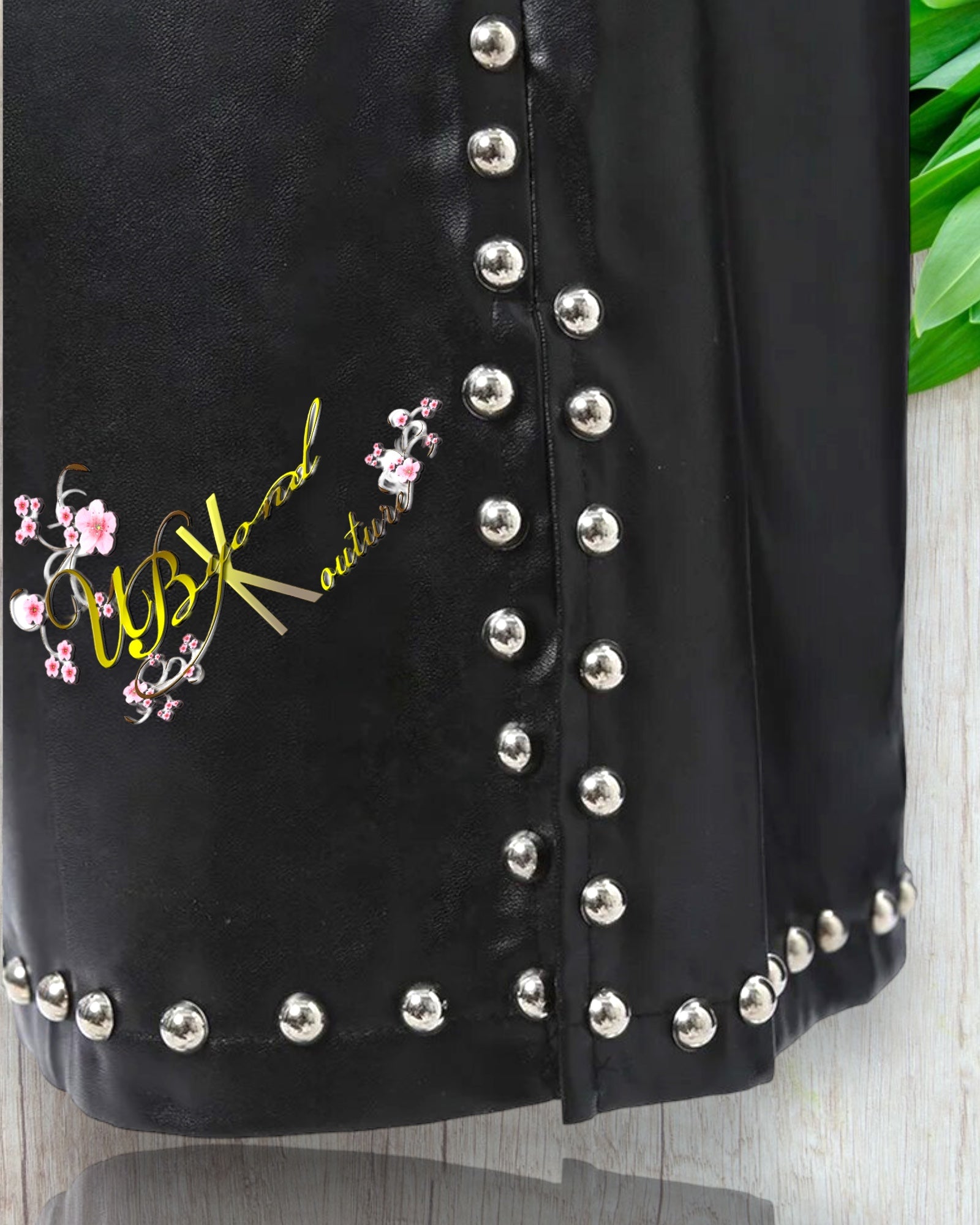 Chantelle Studded Decor Black PU Leather Pants