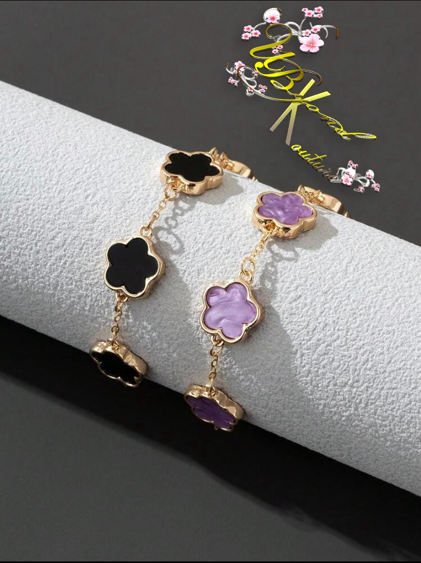 Charlotte Clover Chain Bracelet Black & Purple