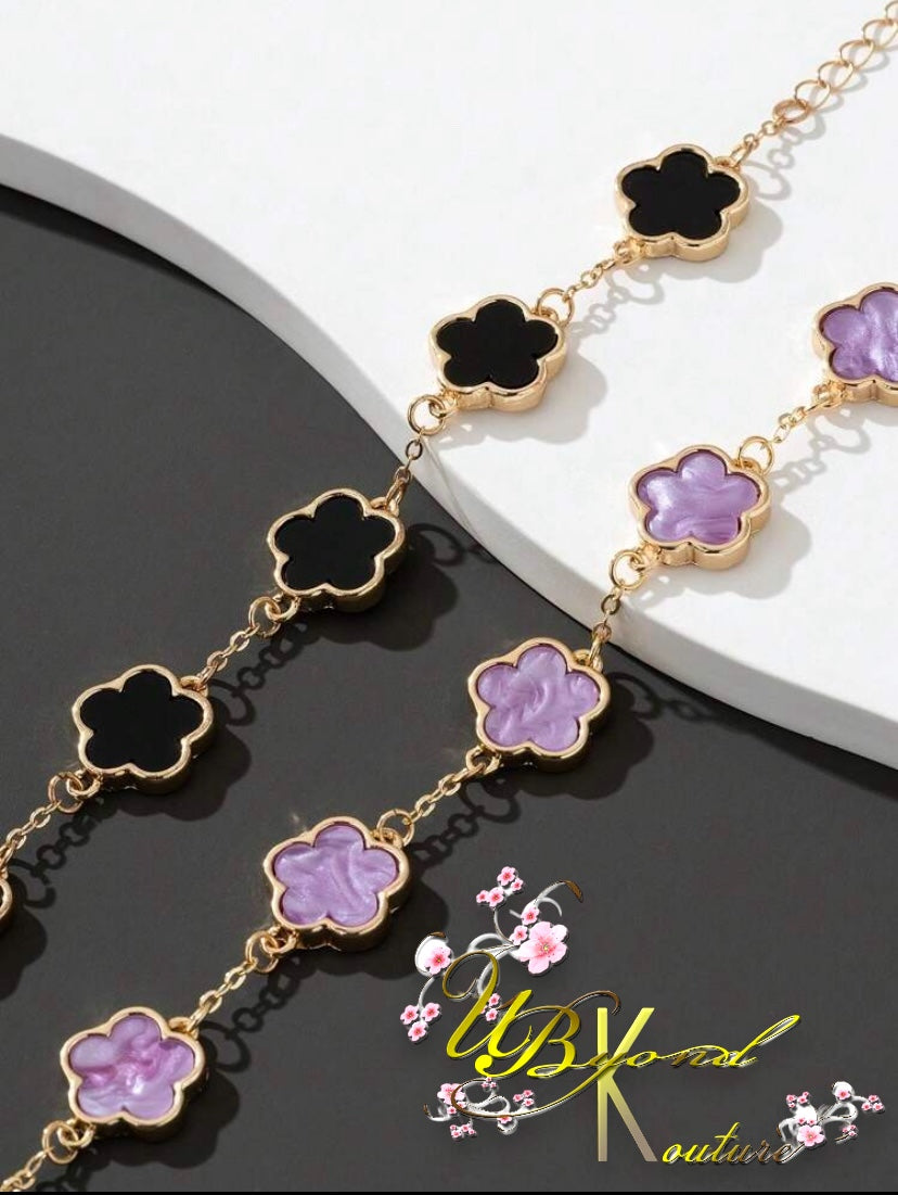 Charlotte Clover Chain Bracelet Black & Purple