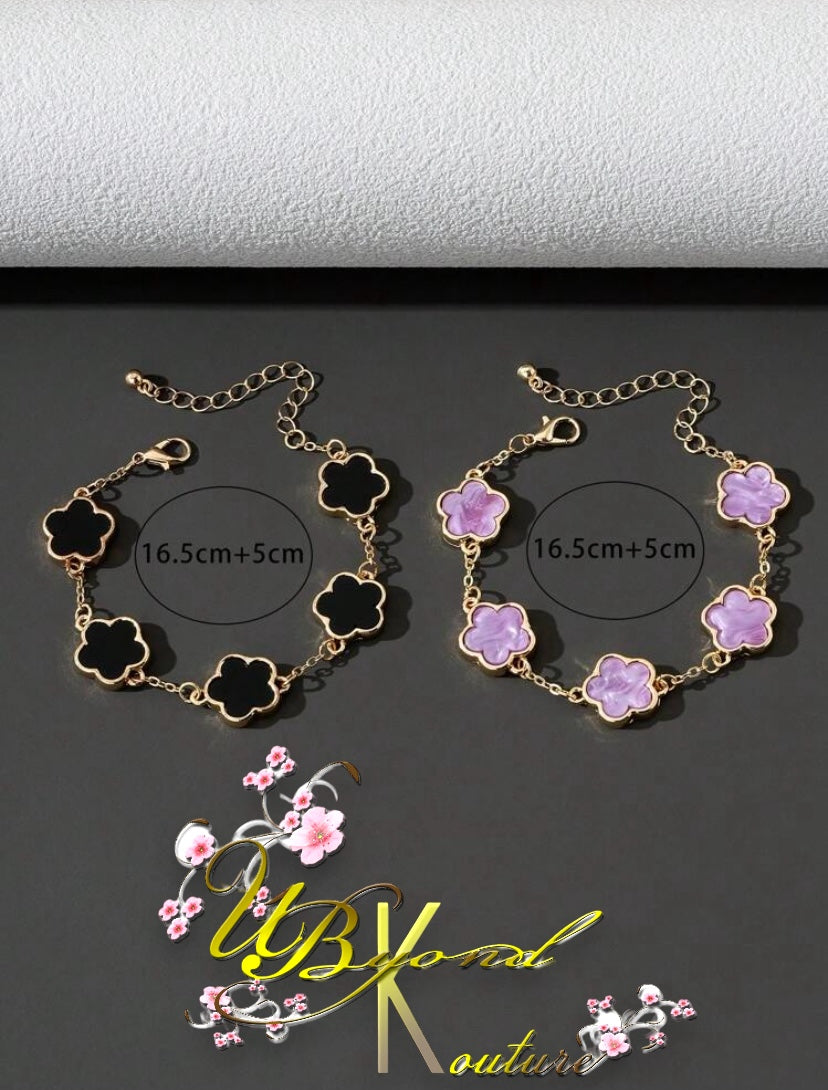 Charlotte Clover Chain Bracelet Black & Purple