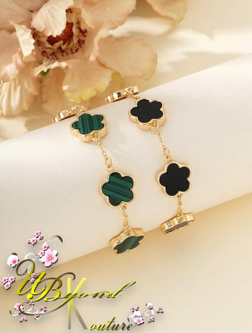 Charlotte Clover Chain Bracelet Black & Green