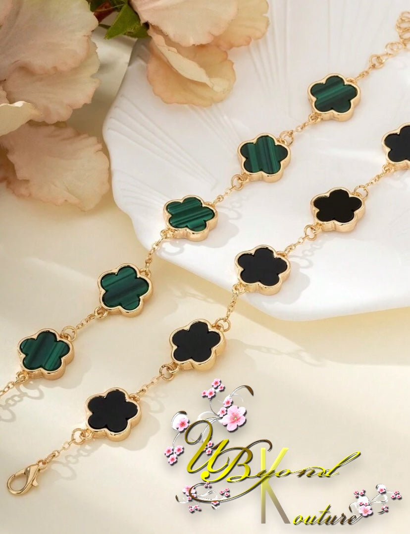 Charlotte Clover Chain Bracelet Black & Green