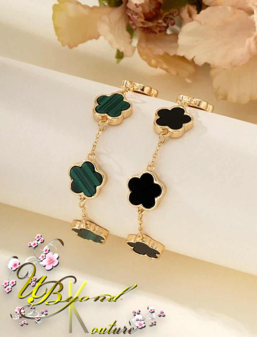 Charlotte Clover Chain Bracelet Black & Green