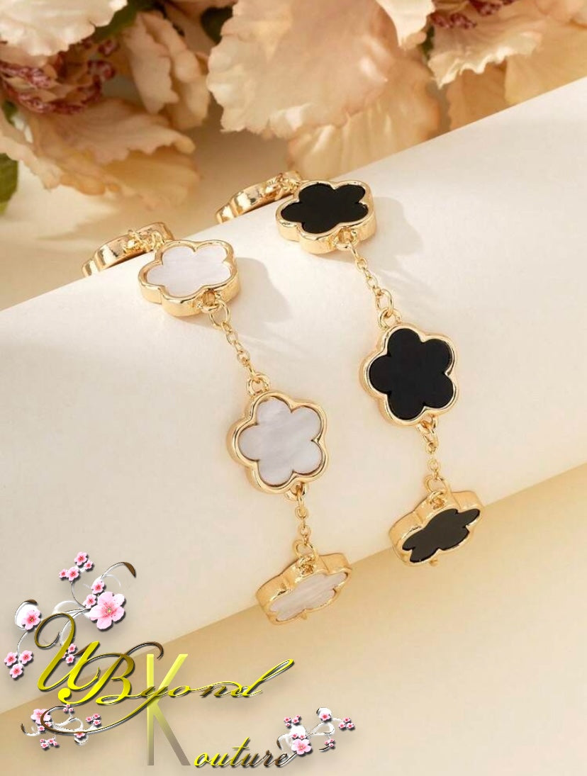 Charlotte Clover Chain Bracelet Black & White