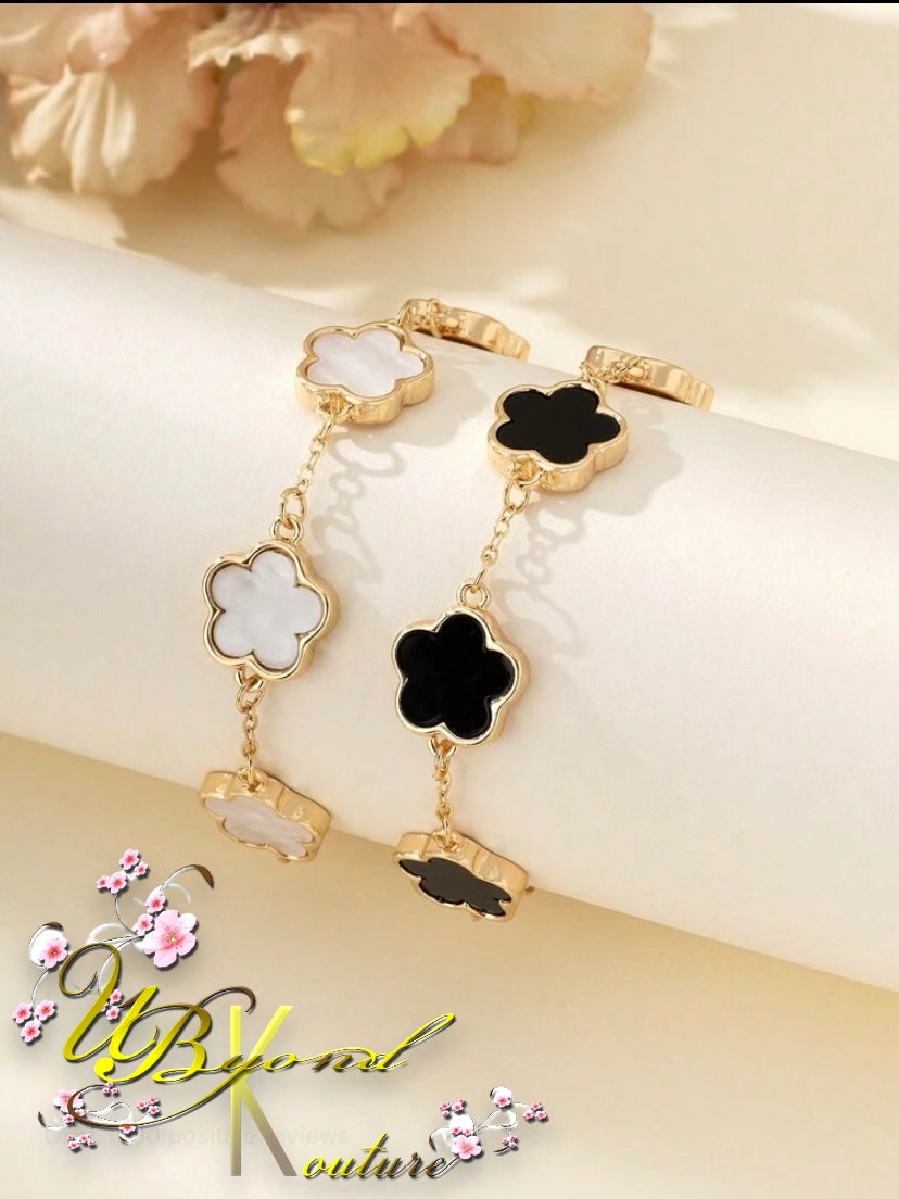 Charlotte Clover Chain Bracelet Black & White