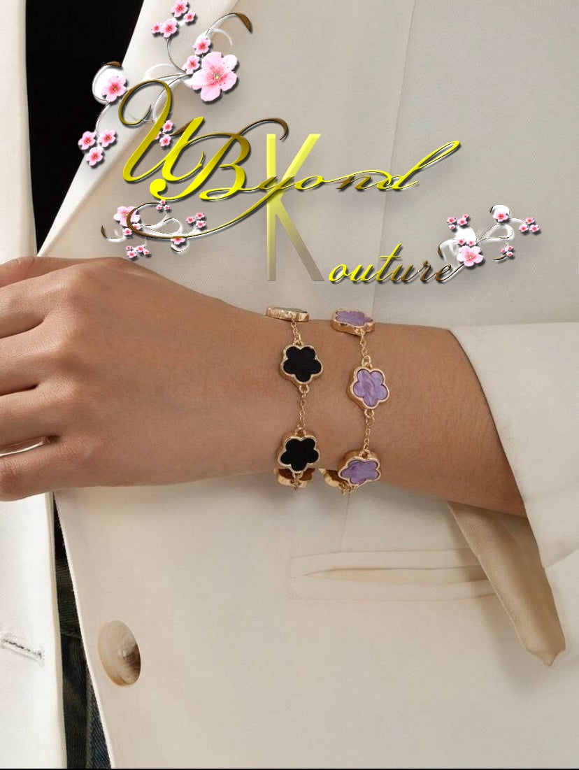 Charlotte Clover Chain Bracelet Black & Purple