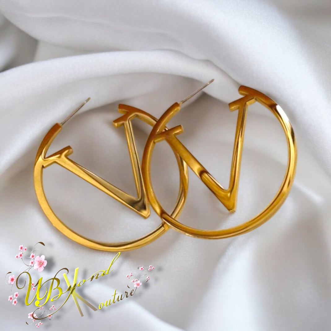 V Letter Hoop Earrings