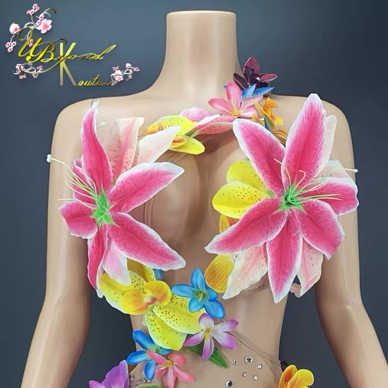 Island Girl 3D Floral Mesh Mini Dress