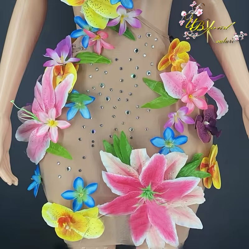 Island Girl 3D Floral Mesh Mini Dress