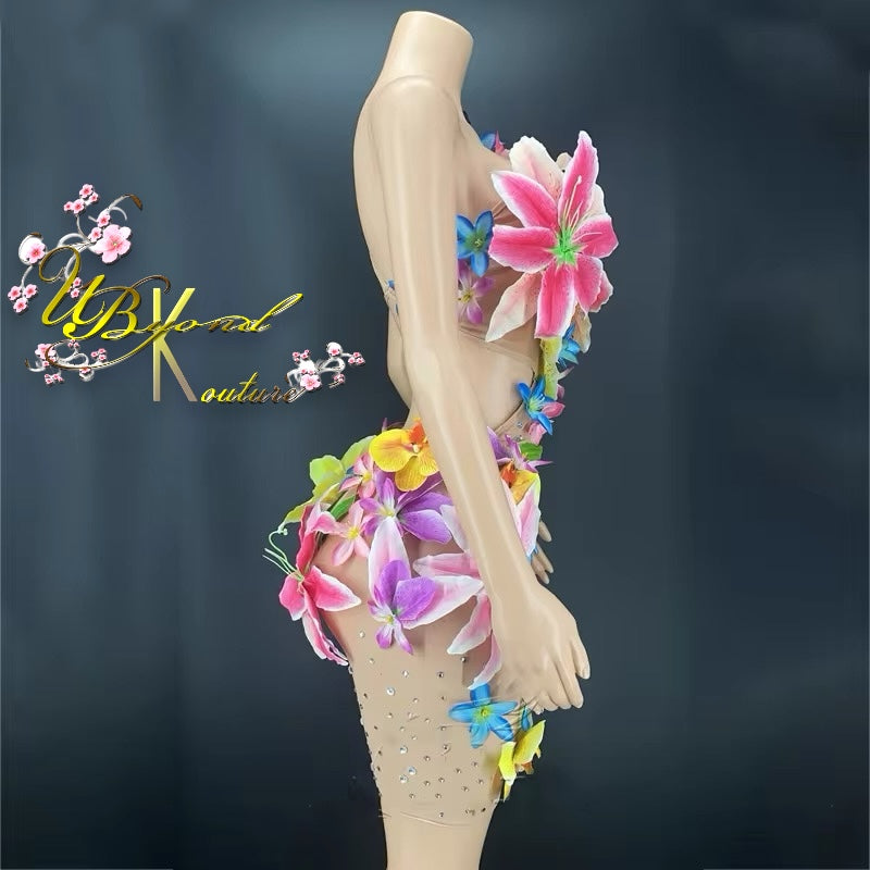 Island Girl 3D Floral Mesh Mini Dress