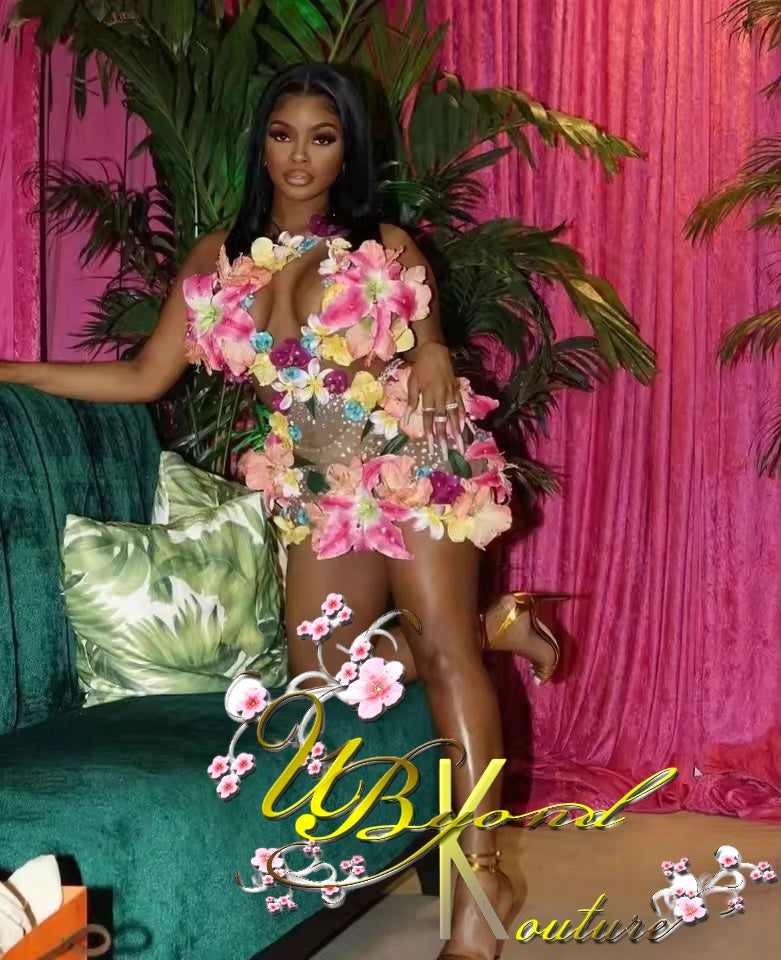 Island Girl 3D Floral Mesh Mini Dress