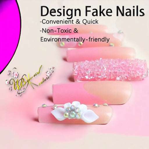 Just Pink 3D Flowers Faux Nail Set