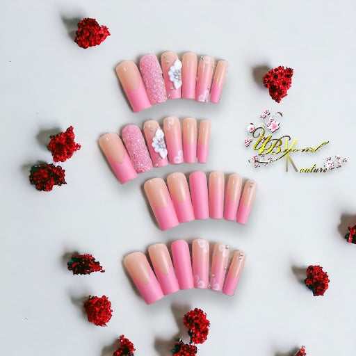 Just Pink 3D Flowers Faux Nail Set